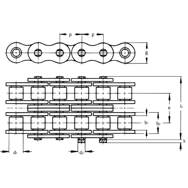 Rollenkette europäische Bauart DIN 8187 - Tsubaki Lotus 2-fach