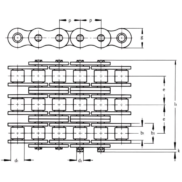 Rollenkette europäische Bauart DIN 8187 3-fach