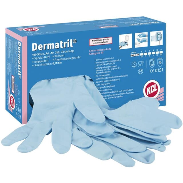 Einweghandschuhe Nitril (Pkg à 100 Stk) HS.0740 Dermatril, blau
