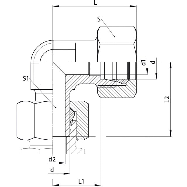 Winkelanschlussverschraubung einstellbar 90°, Edelstahl