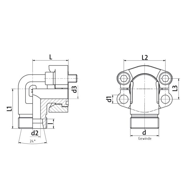 SAE-Flanschverbindung 90°, 3000psi 